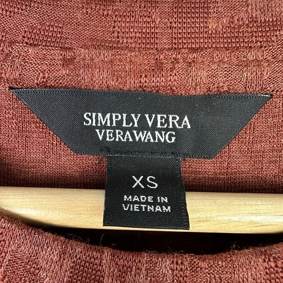 Simply Vera Vera Wang Shirt Women XS Rust Textured Crewneck Top Soft Stretch New - Picture 4 of 10
